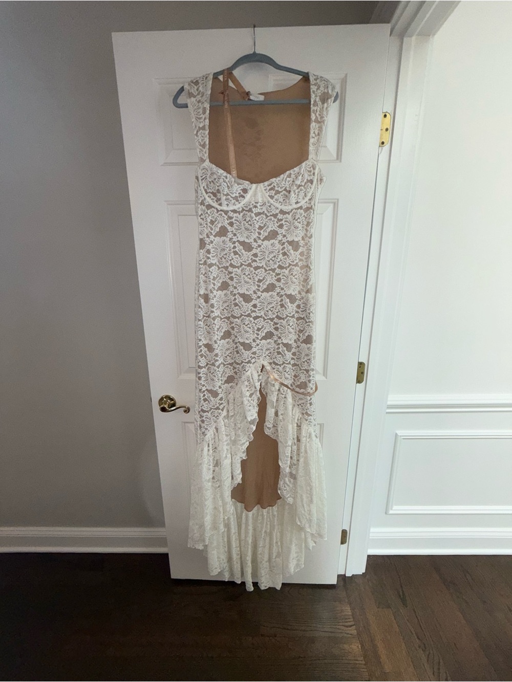 Meshki Ivory Lace High-Low Wedding Dress